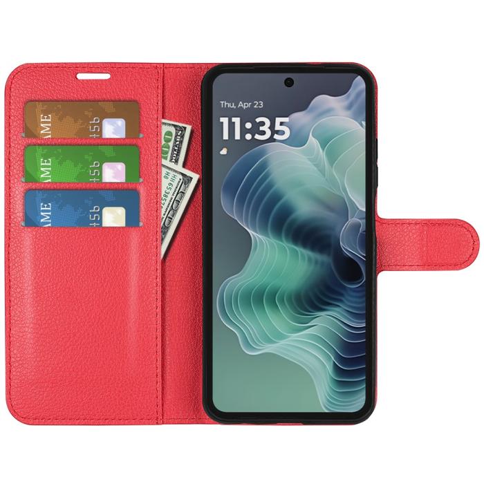 Bild 2, Motorola Moto G35 5G Fodral Litchi Läder Röd