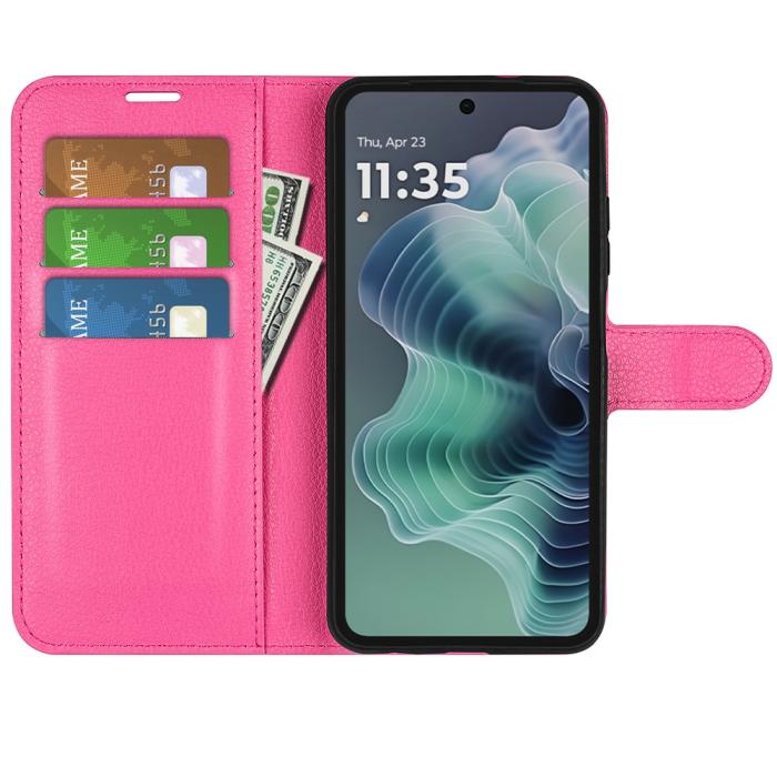 Bild 2, Motorola Moto G35 5G Fodral Litchi Läder Rosa
