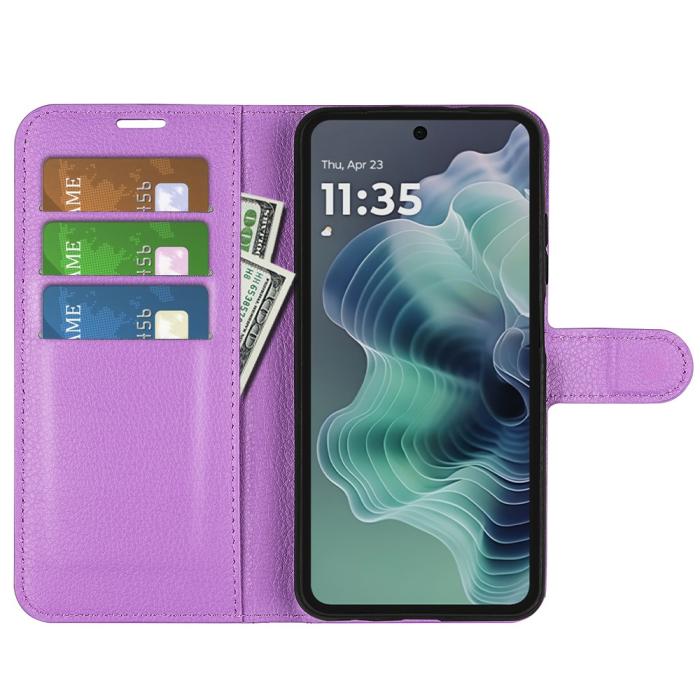 Bild 2, Motorola Moto G35 5G Fodral Litchi Läder Lila