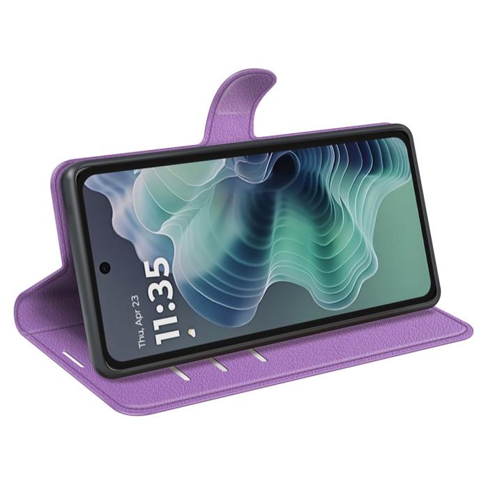 Bild 3, Motorola Moto G35 5G Fodral Litchi Läder Lila