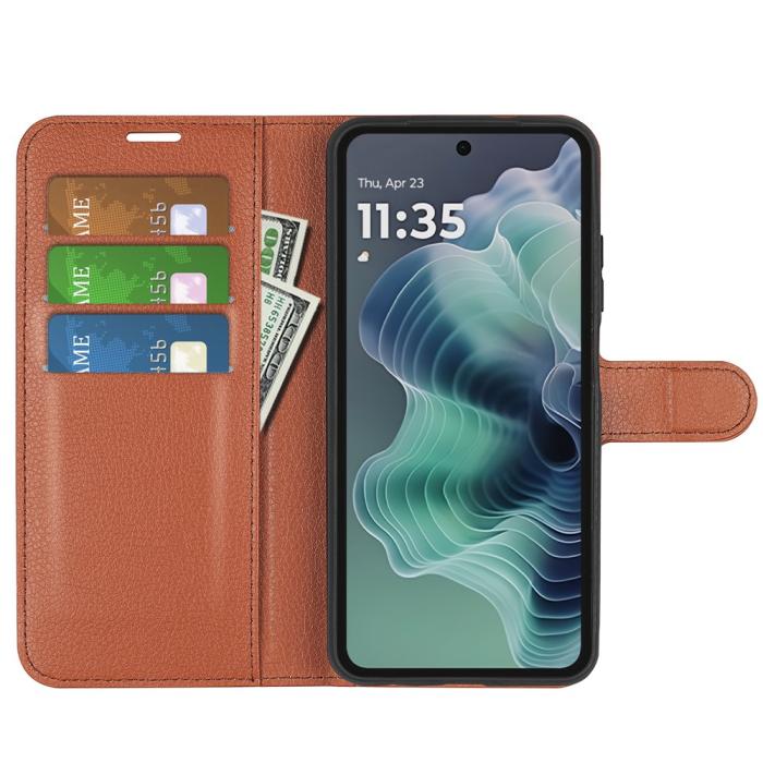 Bild 2, Motorola Moto G35 5G Fodral Litchi Läder Brun