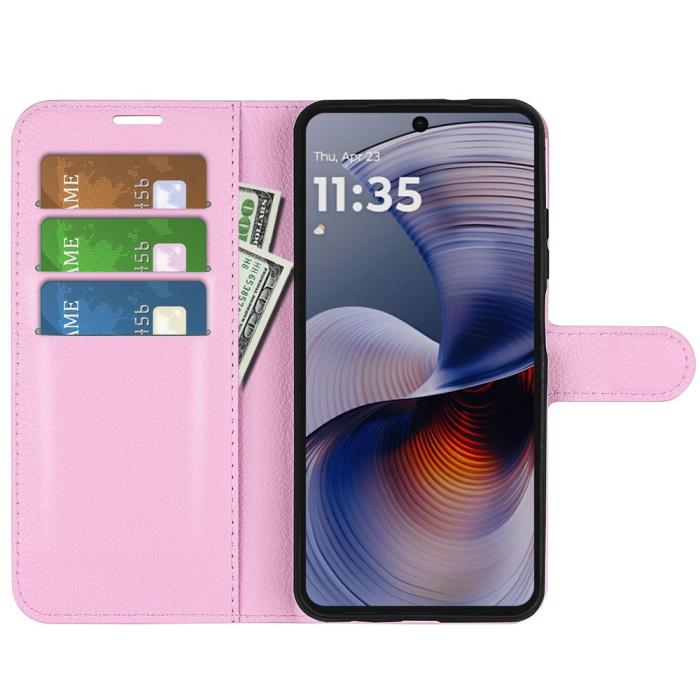 Bild 2, Motorola Moto G55 5G Fodral Litchi Läder Ljus Rosa