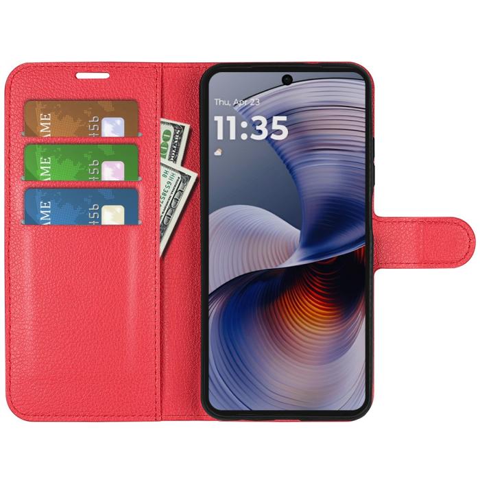 Bild 2, Motorola Moto G55 5G Fodral Litchi Läder Röd