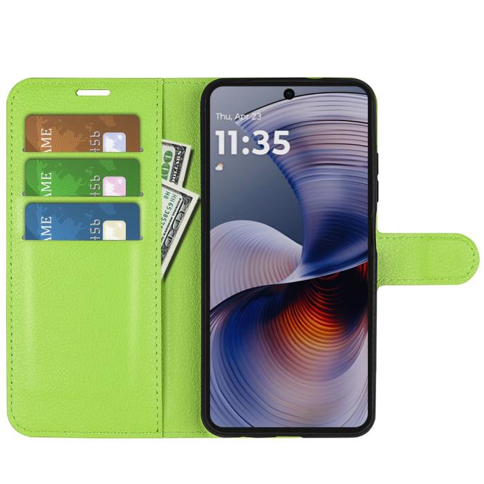 Bild 2, Motorola Moto G55 5G Fodral Litchi Läder Grön