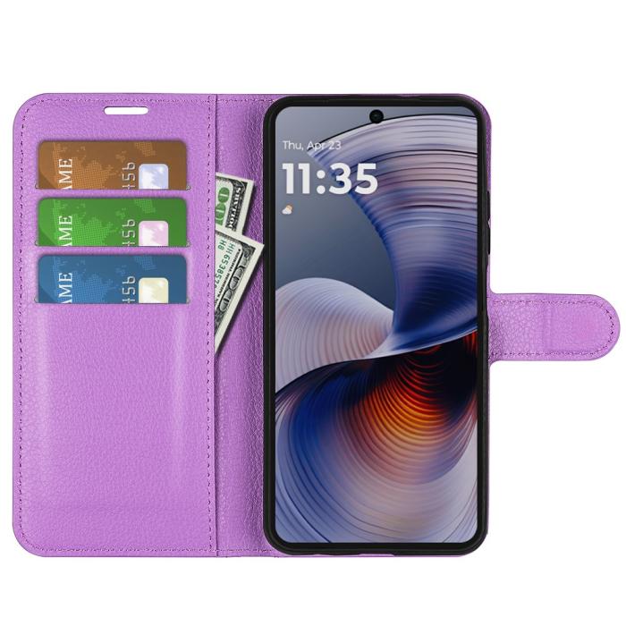 Bild 2, Motorola Moto G55 5G Fodral Litchi Läder Lila