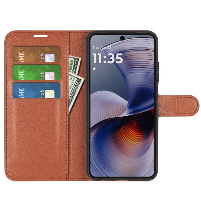 Bild 2, Motorola Moto G55 5G Fodral Litchi Läder Brun