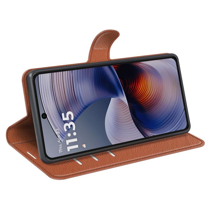 Bild 3, Motorola Moto G55 5G Fodral Litchi Läder Brun