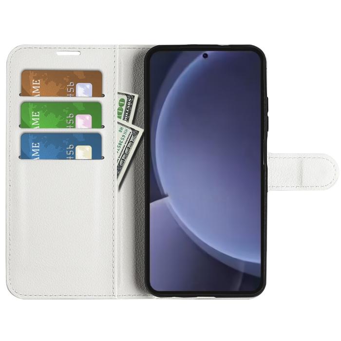 Bild 2, Samsung Galaxy S25 Plus Fodral Litchi Läder Vit