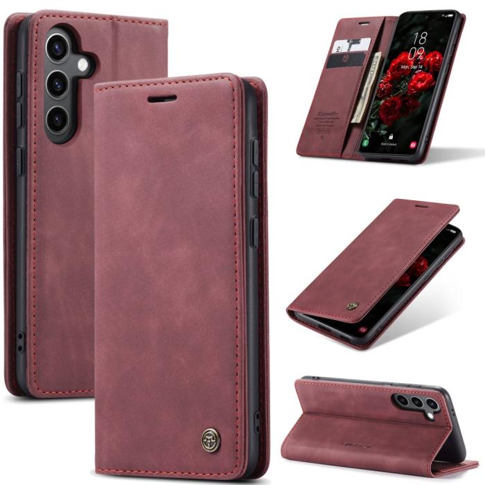Bild 1, CASEME Samsung Galaxy S25 Plus Fodral Flip Retro Läder Röd