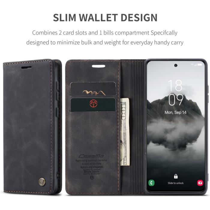Bild 6, CASEME Samsung Galaxy S25 Plus Fodral Flip Retro Läder Svart