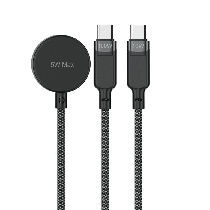 Bild 3, Acefast 100W USB-C - 2x USB-C / Apple Watch Laddare Svart