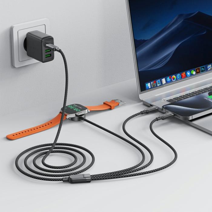 Bild 6, Acefast 100W USB-C - 2x USB-C / Apple Watch Laddare Svart