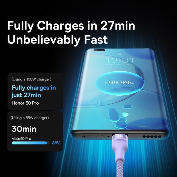Bild 5, BASEUS 1.2 m 100W 3in1 USB-C/Lightning/MicroUSB Lila