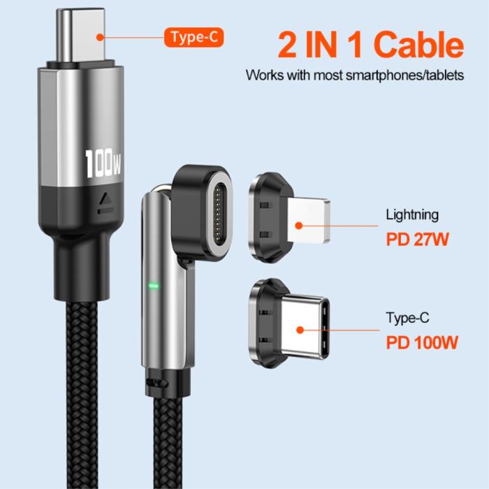 Bild 3, ENKAY 1 m 3in1 USB-C - Lightning / USB-C Magnetisk Svart