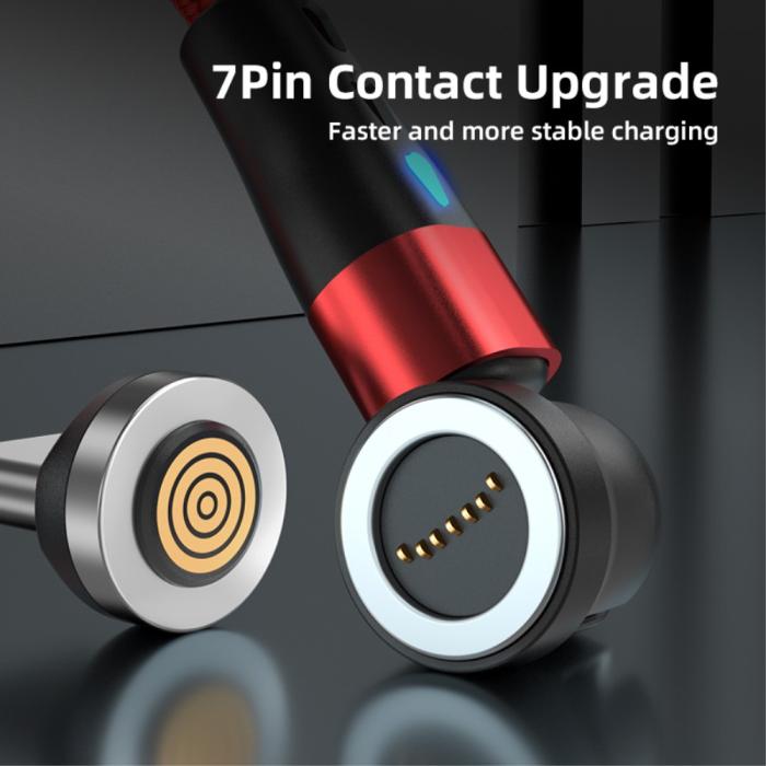 Bild 4, ENKAY 2m 3in1 USB-C / Lightning / MicroUSB 360° Magnetkabel Röd