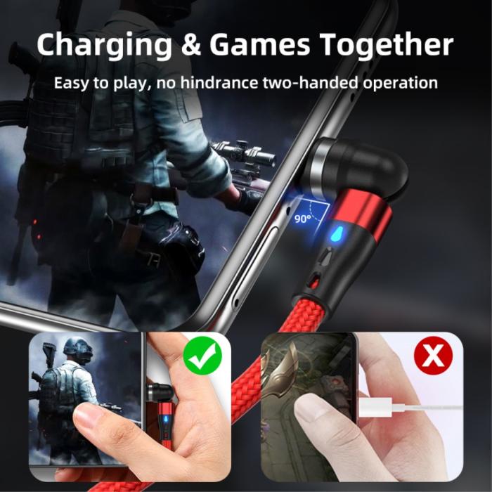 Bild 5, ENKAY 2m 3in1 USB-C / Lightning / MicroUSB 360° Magnetkabel Röd