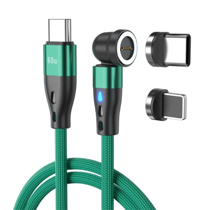 Bild 1, ENKAY 1 m 2in1 PD 60W USB-C - Lightning/USB-C 360° Magnetkabel