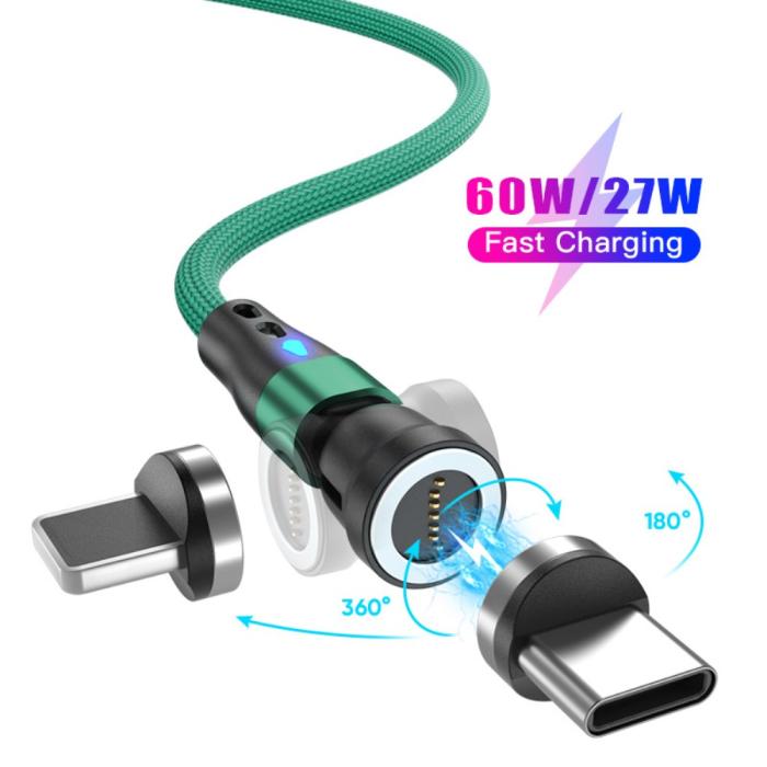 Bild 2, ENKAY 1 m 2in1 PD 60W USB-C - Lightning/USB-C 360° Magnetkabel