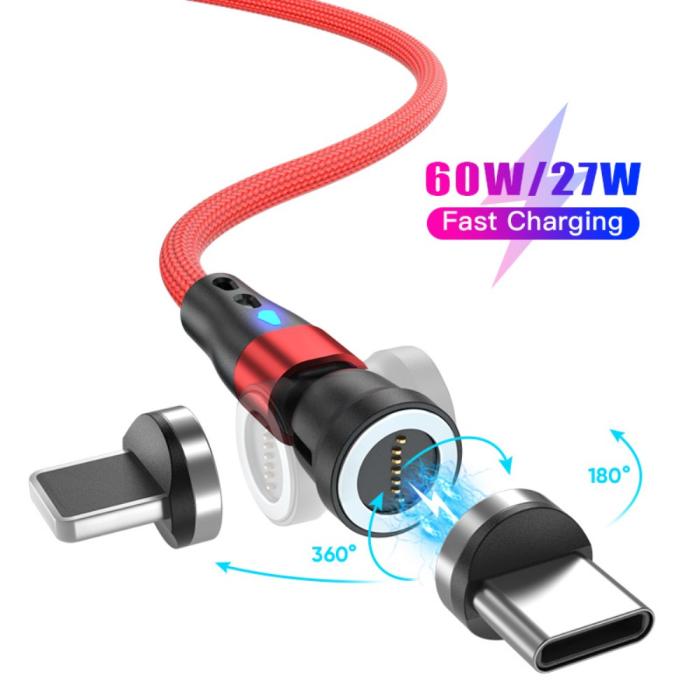 Bild 2, ENKAY 1 m 2in1 PD 60W USB-C - Lightning/USB-C 360° Magnetkabel
