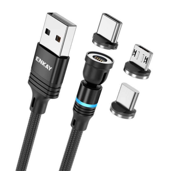 Bild 1, ENKAY 1 m 3in1 USB-C / Lightning / MicroUSB 360° Magnetkabel