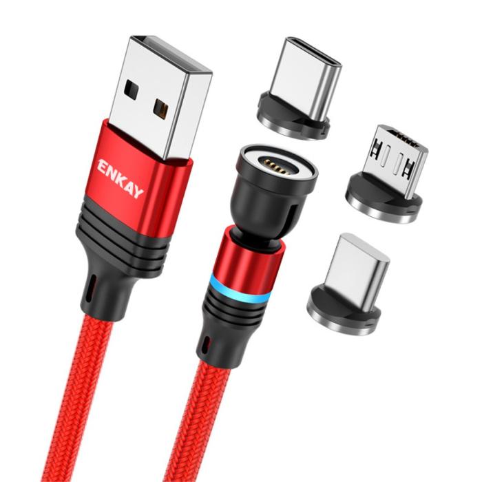 Bild 1, ENKAY 1 m 3in1 USB-C / Lightning / MicroUSB 360° Magnetkabel