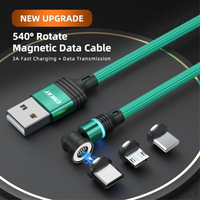 Bild 2, ENKAY 1 m 3in1 USB-C / Lightning / MicroUSB 360° Magnetkabel