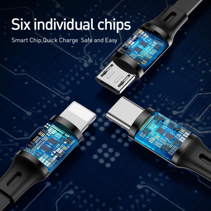 Bild 6, Basues 1.2 m 3in1 USB-C / Lightning / MicroUSB Retractable Svart
