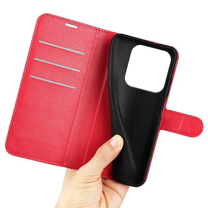 Bild 4, Xiaomi Redmi Note 14 5G Fodral Litchi Läder Röd