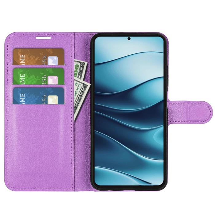 Bild 2, Xiaomi Redmi Note 14 5G Fodral Litchi Läder Lila