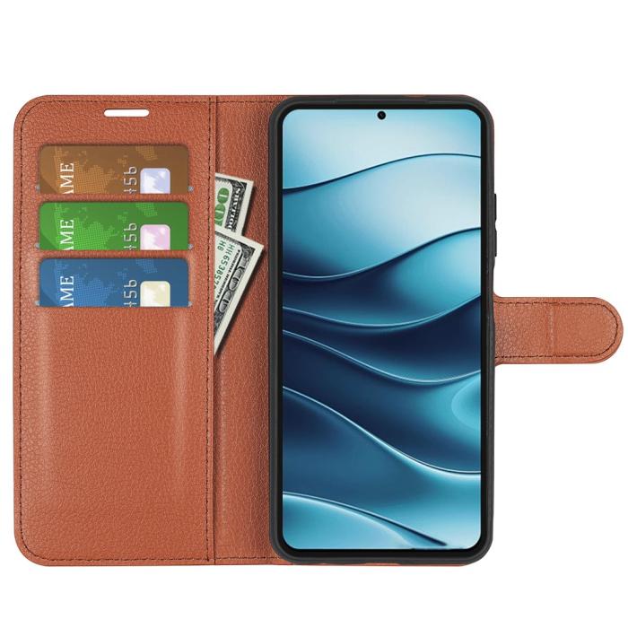 Bild 2, Xiaomi Redmi Note 14 5G Fodral Litchi Läder Brun