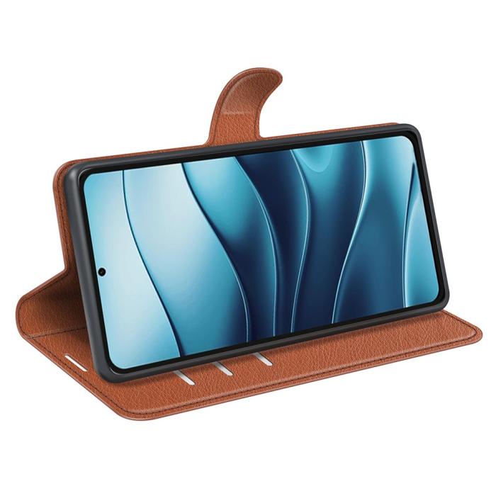 Bild 3, Xiaomi Redmi Note 14 5G Fodral Litchi Läder Brun