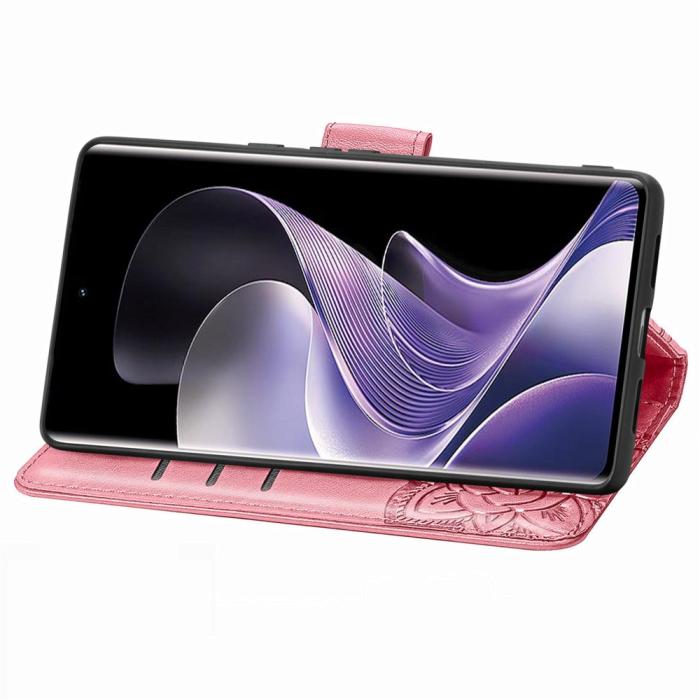 Bild 3, Xiaomi Redmi Note 14 Pro 5G Fodral Läder Fjäril Tryck Rosa