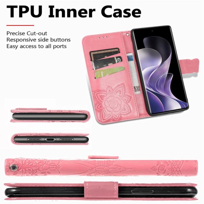 Bild 6, Xiaomi Redmi Note 14 Pro 5G Fodral Läder Fjäril Tryck Rosa