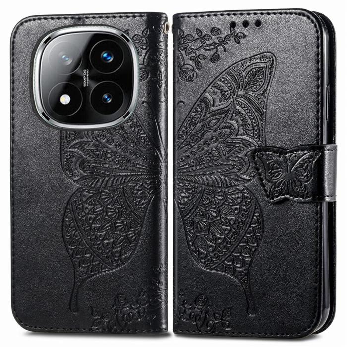 Bild 1, Xiaomi Redmi Note 14 Pro 5G Fodral Läder Fjäril Tryck Svart
