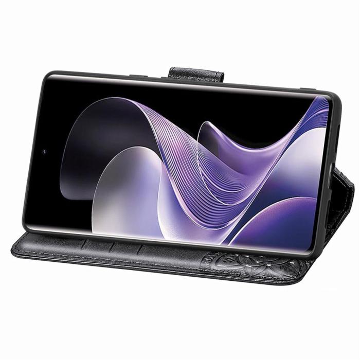Bild 3, Xiaomi Redmi Note 14 Pro 5G Fodral Läder Fjäril Tryck Svart