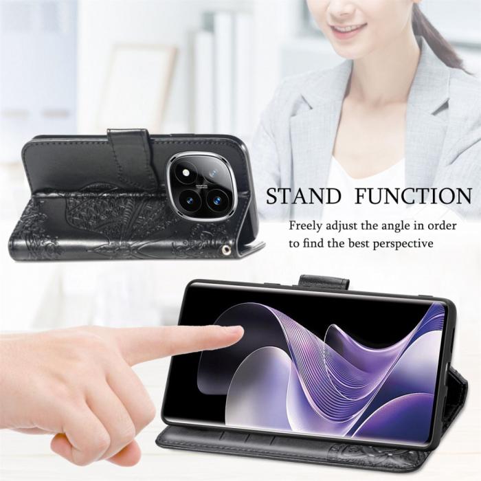 Bild 4, Xiaomi Redmi Note 14 Pro 5G Fodral Läder Fjäril Tryck Svart