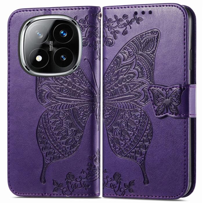 Bild 1, Xiaomi Redmi Note 14 Pro 5G Fodral Läder Fjäril Tryck Mörk Lila
