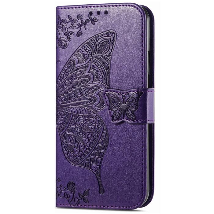 Bild 5, Xiaomi Redmi Note 14 Pro 5G Fodral Läder Fjäril Tryck Mörk Lila
