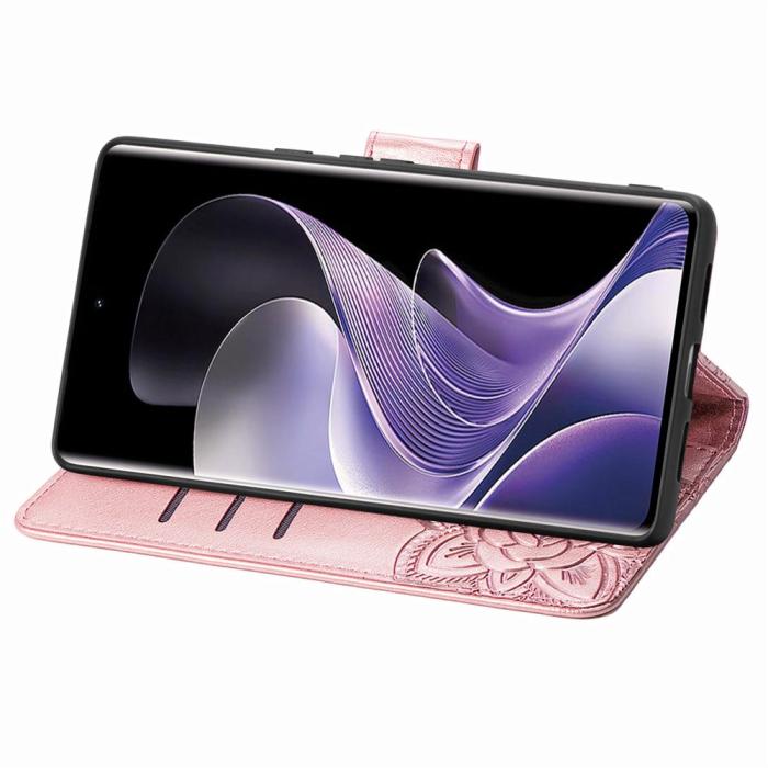 Bild 3, Xiaomi Redmi Note 14 Pro 5G Fodral Läder Fjäril Tryck Roséguld