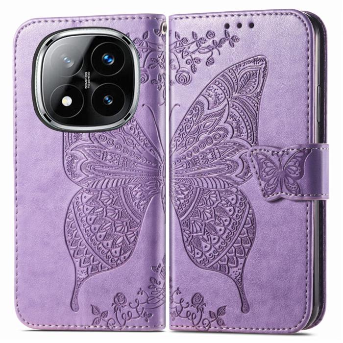 Bild 1, Xiaomi Redmi Note 14 Pro 5G Fodral Läder Fjäril Tryck Lila