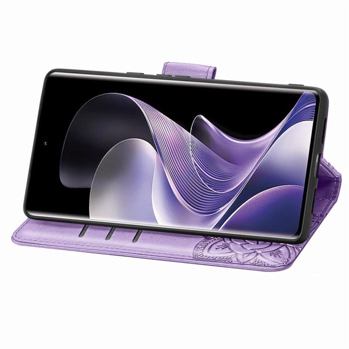 Bild 3, Xiaomi Redmi Note 14 Pro 5G Fodral Läder Fjäril Tryck Lila