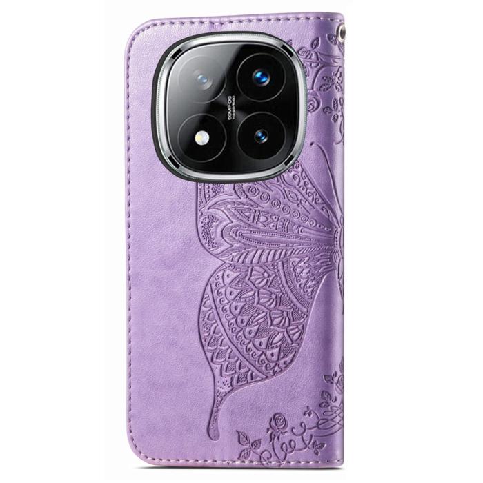 Bild 6, Xiaomi Redmi Note 14 Pro 5G Fodral Läder Fjäril Tryck Lila