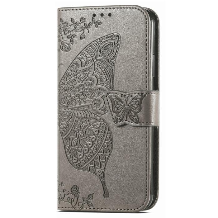 Bild 5, Xiaomi Redmi Note 14 Pro 5G Fodral Läder Fjäril Tryck Grå