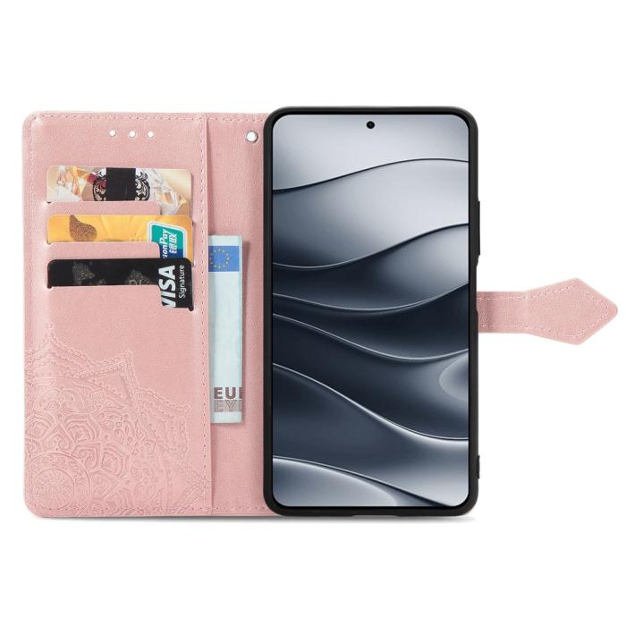 Bild 2, Xiaomi Redmi Note 14 5G Fodral Läder Mandala Tryck Roséguld
