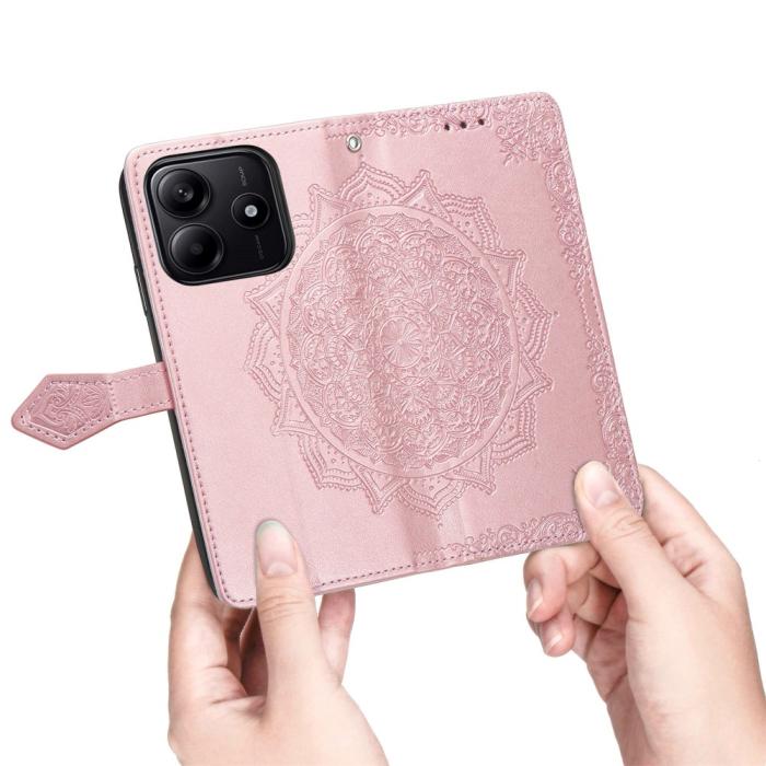 Bild 4, Xiaomi Redmi Note 14 5G Fodral Läder Mandala Tryck Roséguld