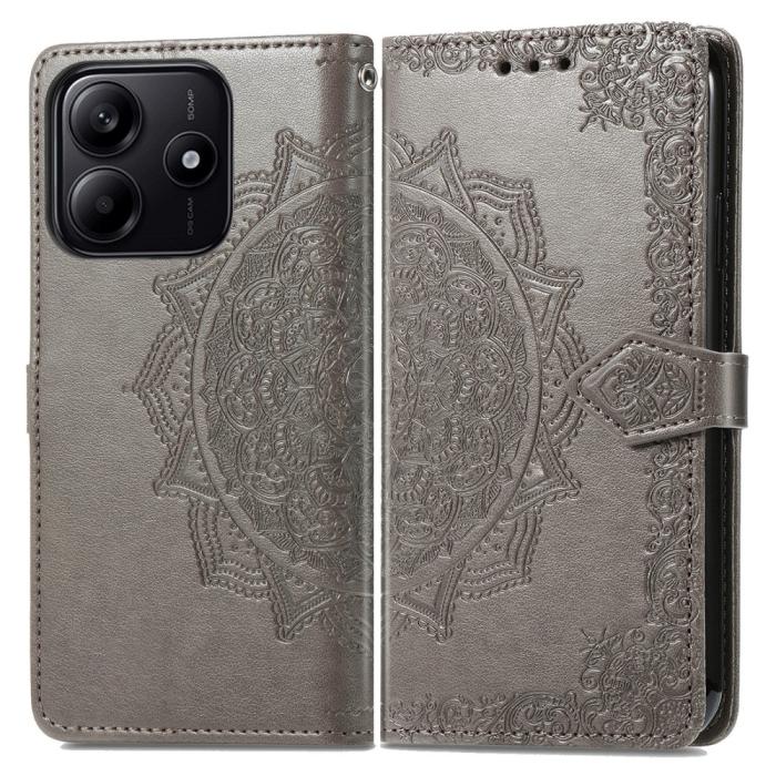 Bild 1, Xiaomi Redmi Note 14 5G Fodral Läder Mandala Tryck Grå