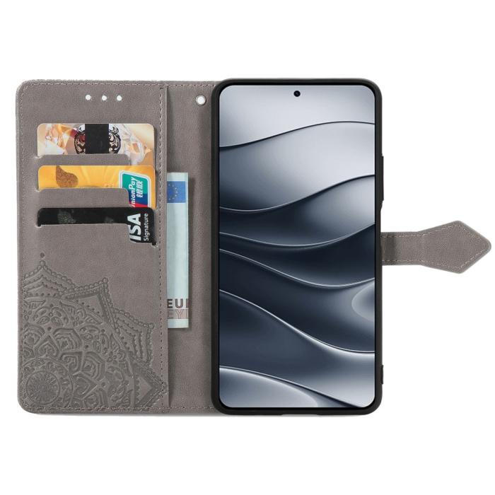 Bild 2, Xiaomi Redmi Note 14 5G Fodral Läder Mandala Tryck Grå