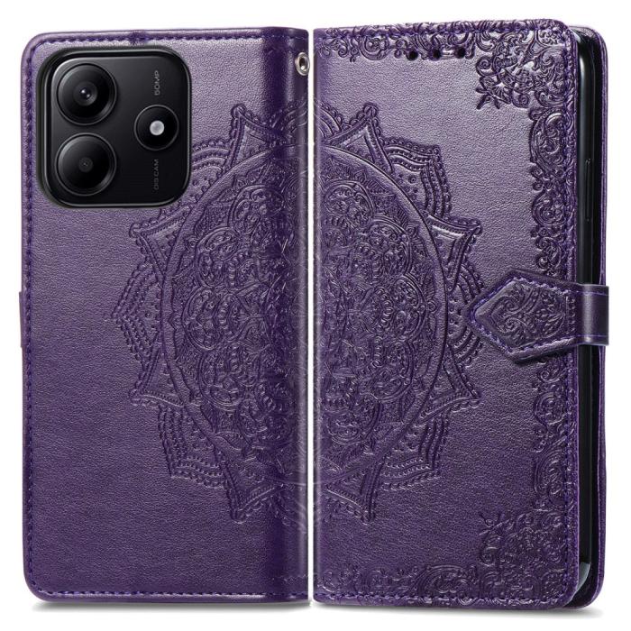 Bild 1, Xiaomi Redmi Note 14 5G Fodral Läder Mandala Tryck Mörk Lila