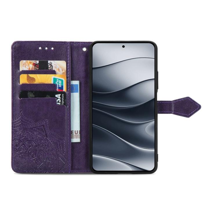 Bild 2, Xiaomi Redmi Note 14 5G Fodral Läder Mandala Tryck Mörk Lila