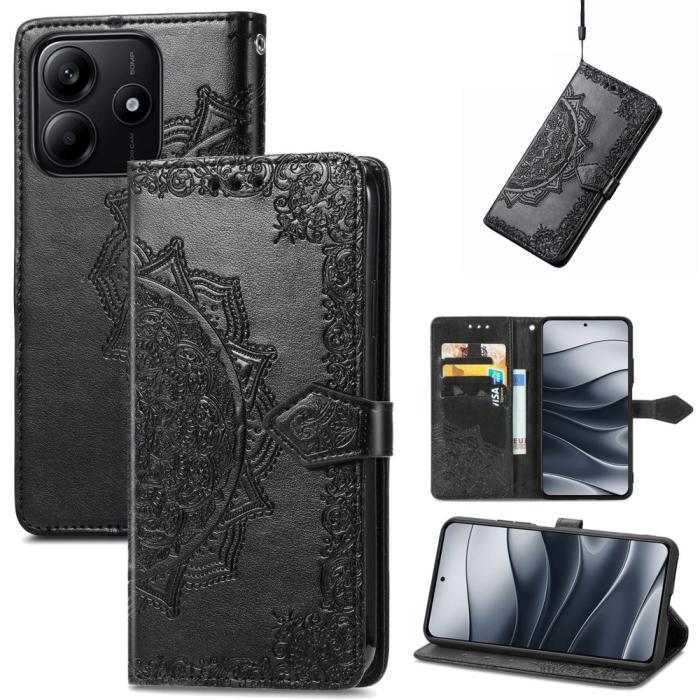 Bild 6, Xiaomi Redmi Note 14 5G Fodral Läder Mandala Tryck Svart